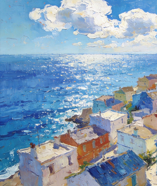 Original Landscape Paintings, Coastal Town Charm, Seashore Paintings, Hand Painted Canvas Art, Small Oil Paintings, Canvas Paintings for Living Room, Buy Paintings Online-Paintingforhome