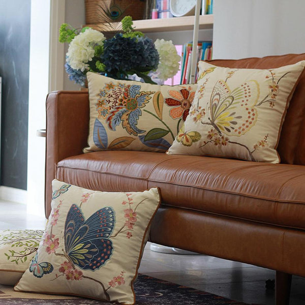 Butterfly Cotton and linen Pillow Cover, Decorative Throw Pillows for Living Room, Decorative Sofa Pillows-Paintingforhome