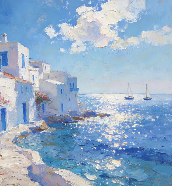 Idyllic Aegean Landscape, Small Oil Paintings, Heavy Texture Artwork, Hand Painted Canvas Art, Landscape Canvas Paintings, Original Canvas Paintings-Paintingforhome