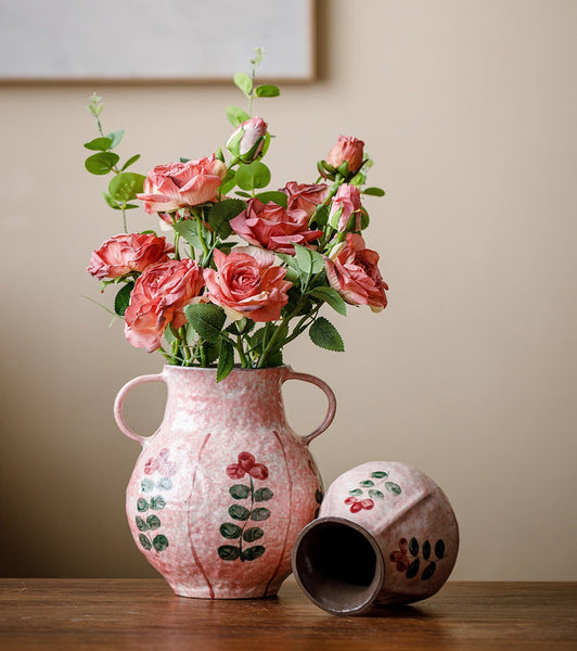 Rustic Pottery Flower Vases, Small Flower Vases on Table, Pink Bud Vases, Handmade Water Holding Flower Vases-Paintingforhome