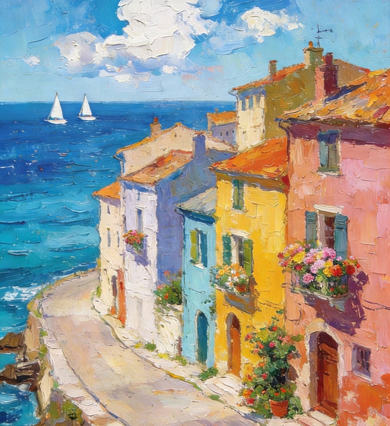 The Beauty of a Small Seaside Town, Original Landscape Art, Buy Original Paintings, Hand Painted Canvas Art, Small Paintings On Canvas, Heavy Texture Wall Art Paintings-Paintingforhome