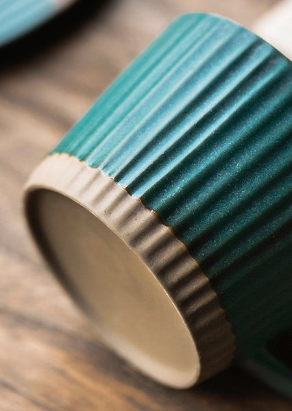 Coffee Cup and Saucer Set, Pottery Coffee Cups, Cappuccino Coffee Mug, Ceramic Coffee Cups, Coffee Cup for Sale, Tea Cup, White / Green / Blue / Yellow-Paintingforhome