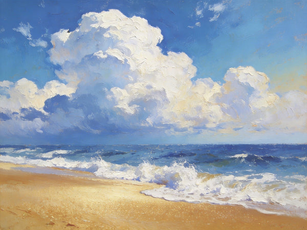Sun and Sand Serenity, Seashore Beach Painting, Hand Painted Canvas Art, Small Oil Paintings, Original Landscape Paintings, Buy Painting Online, Heavy Texture Artwork-Paintingforhome