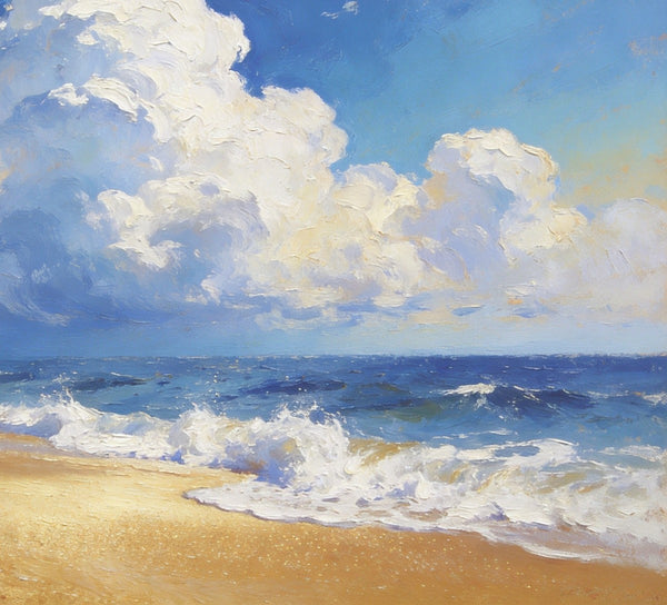 Sun and Sand Serenity, Seashore Beach Painting, Hand Painted Canvas Art, Small Oil Paintings, Original Landscape Paintings, Buy Painting Online, Heavy Texture Artwork-Paintingforhome