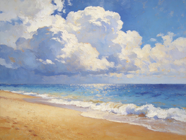 The Beach in the Afternoon, Small Landscape Paintings on Canvas, Landscape Canvas Paintings, Hand Painted Canvas Art, Heavy Texture Oil Paintings, Original Oil Paintings-Paintingforhome