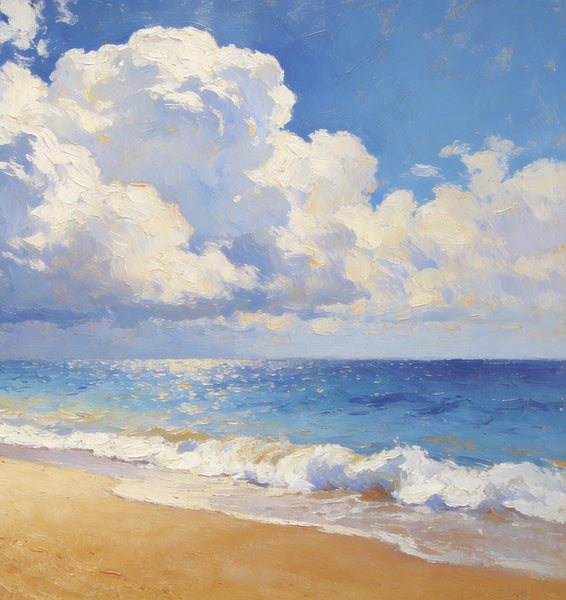 The Beach in the Afternoon, Small Landscape Paintings on Canvas, Landscape Canvas Paintings, Hand Painted Canvas Art, Heavy Texture Oil Paintings, Original Oil Paintings-Paintingforhome