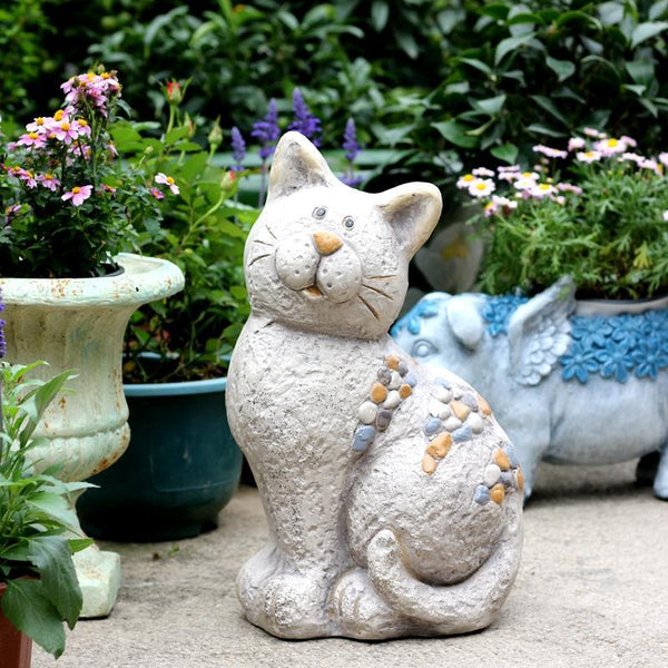 Large Lovely Cat Statue for Garden Courtyard Ornament, Animal Statue, Villa Outdoor Decor Gardening Ideas-Paintingforhome