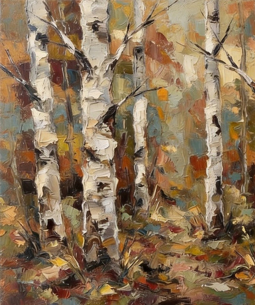Original Artwork for Sale, Original Landscape Paintings, Autumn Birch Tree Painting, Hand Painted Canvas Art, Impasto Heavy Texture Art