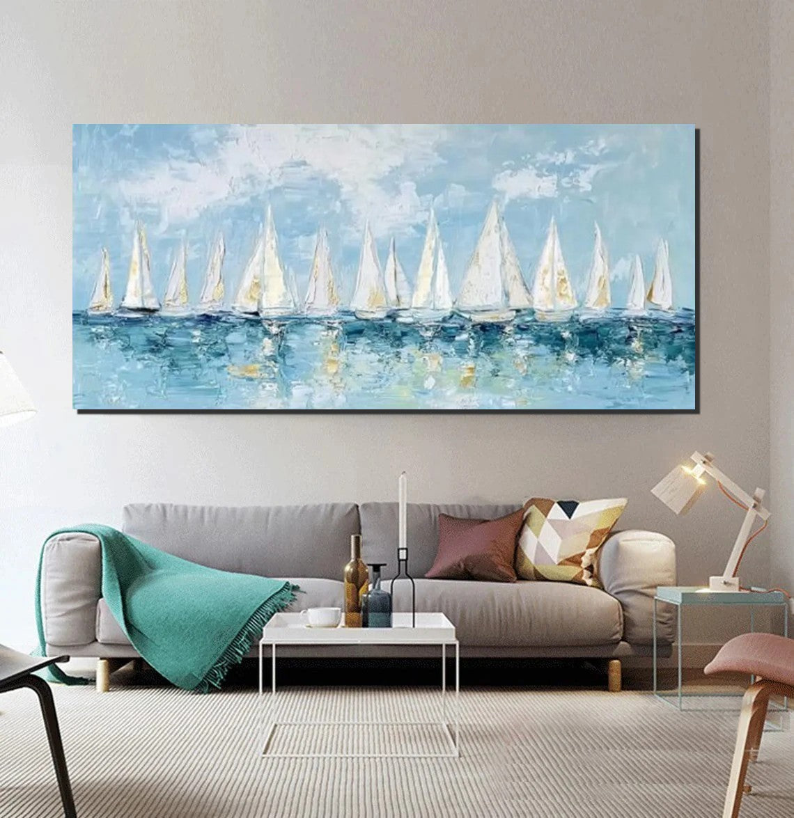 Large Wall Art Ideas for Living Room, Paintings for Living Room, Acrylic Painting on Canvas, Modern Paintings for Bedroom, Sail Boat Painting, Original Canvas Art-Paintingforhome