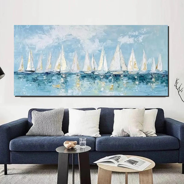 Large Wall Art Ideas for Living Room, Paintings for Living Room, Acrylic Painting on Canvas, Modern Paintings for Bedroom, Sail Boat Painting, Original Canvas Art-Paintingforhome