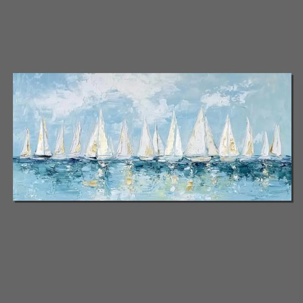 Large Wall Art Ideas for Living Room, Paintings for Living Room, Acrylic Painting on Canvas, Modern Paintings for Bedroom, Sail Boat Painting, Original Canvas Art-Paintingforhome