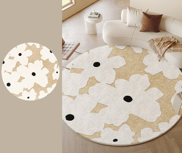 Circular Rugs for Dining Table, Abstract Contemporary Rugs for Bedroom, Modern Round Rugs under Coffee Table, Modern Cream Color Rugs for Living Room-Paintingforhome