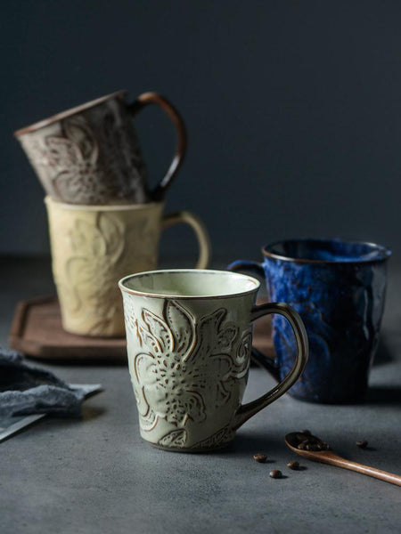 Brown Ceramic Coffee Mug, Large Capacity Coffee Cups, Anniversary Gifts, Stoneware Coffee Mugs, Handmade Pottery Coffee Mug-Paintingforhome