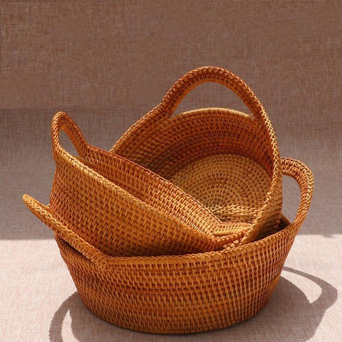 Round Storage Baskets, Storage Baskets for Shelves, Rattan Storage Basket, Woven Storage Basket for Kitchen, Set of 3-Paintingforhome