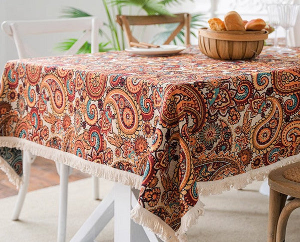 Large Modern Linen Tablecloths, Oriental Rectangular Table Covers for Coffee Table, Bohemian Rectangular Tablecloth for Oval Table-Paintingforhome