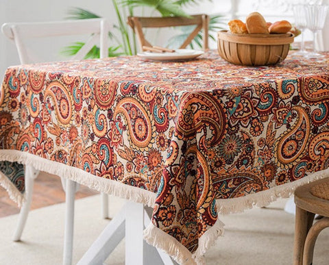 Large Modern Linen Tablecloths, Oriental Rectangular Table Covers for Coffee Table, Bohemian Rectangular Tablecloth for Oval Table-Paintingforhome