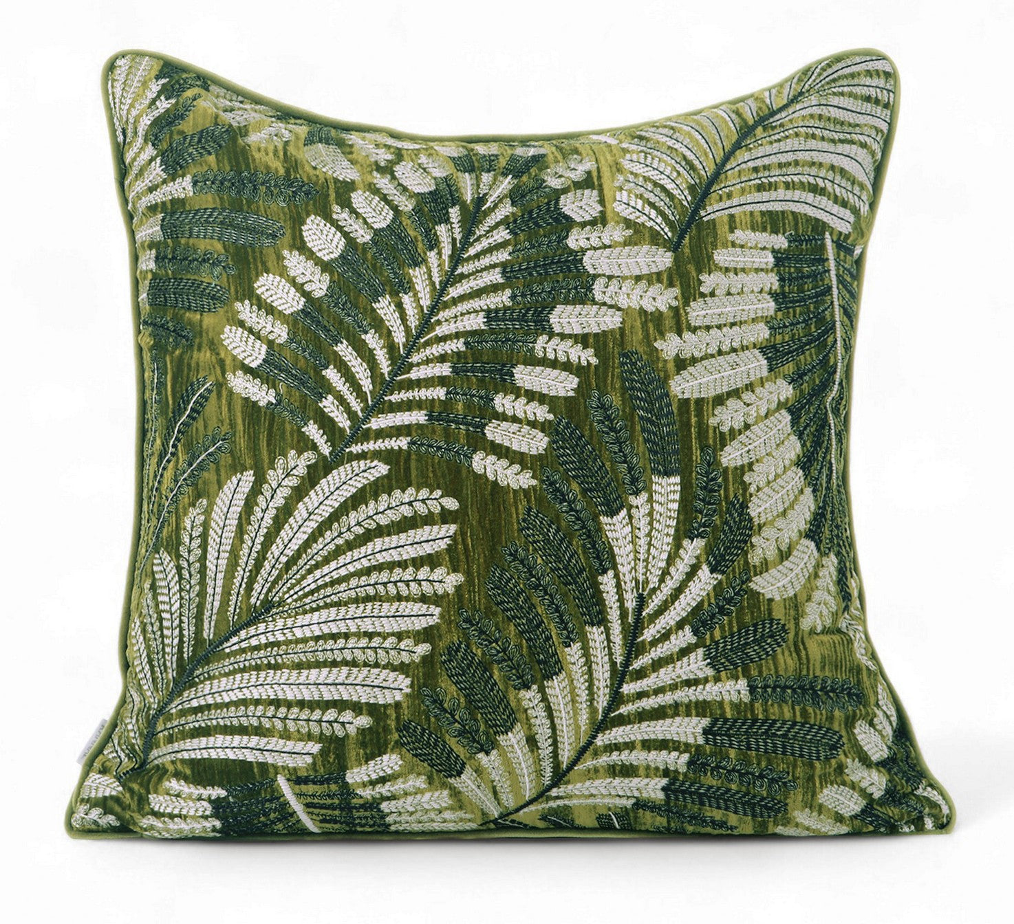 Large Throw Pillow for Interior Design, Embroidery Leaves Green Decorative Sofa Pillows, Luxury Decorative Throw Pillows for Couch, Large Square Modern Sofa Pillows-Paintingforhome