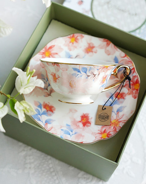 Flower Bone China Porcelain Tea Cup Set, Unique Tea Cup and Saucer in Gift Box,British Royal Ceramic Cups for Afternoon Tea, Elegant Ceramic Coffee Cups-Paintingforhome