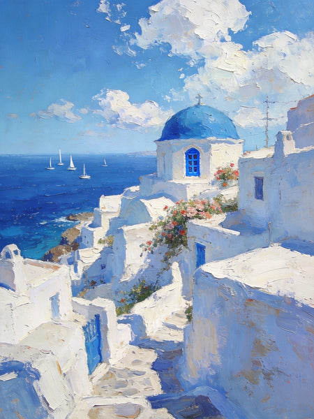 Buy Original Paintings, Harmony of Aegean Hues, Small Paintings On Canvas, Original Landscape Art, Hand Painted Canvas Art, Heavy Texture Wall Art Paintings-Paintingforhome