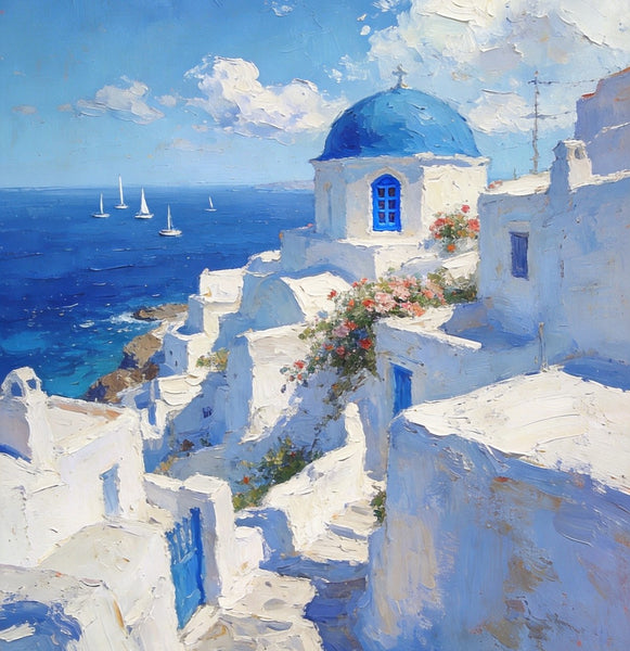Buy Original Paintings, Harmony of Aegean Hues, Small Paintings On Canvas, Original Landscape Art, Hand Painted Canvas Art, Heavy Texture Wall Art Paintings-Paintingforhome