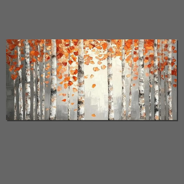 Large Wall Art for Bedroom, Modern Paintings for Living Room, Acrylic Painting on Canvas, Palette Knife Canvas Art, Autumn Birch Tree Painting, Original Canvas Art-Paintingforhome