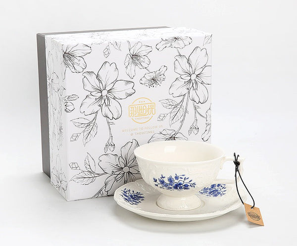 Vintage Tea Cup Set, Modern Ceramic Cup, Porcelain Coffee Saucer, Traditional Ceramic Tea Cup with Saucer, Afternoon Tea Saucer Set, Coffee Gift Box Set-Paintingforhome