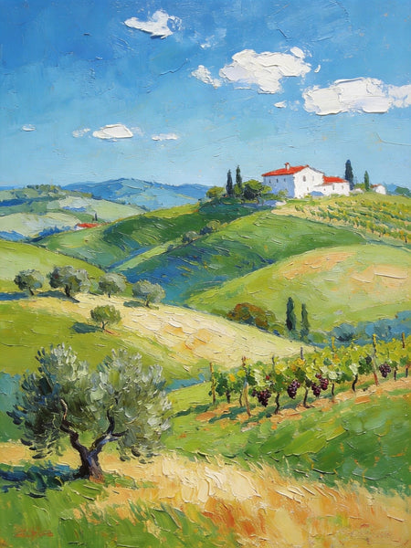 Canvas Paintings for Bedroom, Tranquil Tuscan Hills, Heavy Texture Artwork, Small Oil Paintings, Hand Painted Canvas Art, Original Landscape Paintings-Paintingforhome