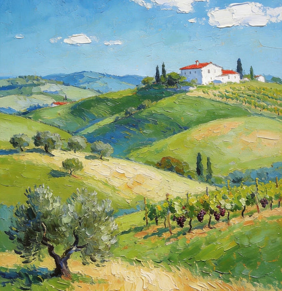 Canvas Paintings for Bedroom, Tranquil Tuscan Hills, Heavy Texture Artwork, Small Oil Paintings, Hand Painted Canvas Art, Original Landscape Paintings-Paintingforhome