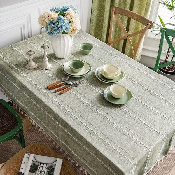 Rectangular Tablecloth for Sale, Modern Table Cloths for Dining Room, Kitchen Rectangular Table Covers, Farmhouse Green Cotton and Linen Table Cloth-Paintingforhome