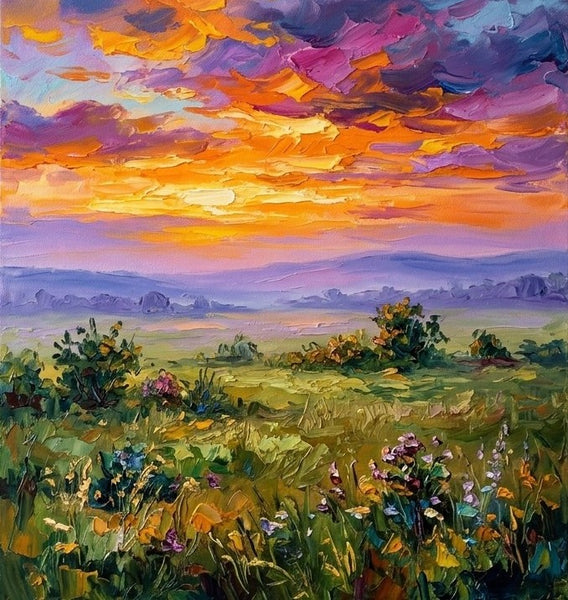 Original Oil Paintings for Sale, Burning Sunset Over the Wideness, Original Landscape Paintings, Buy Small Paintings Online