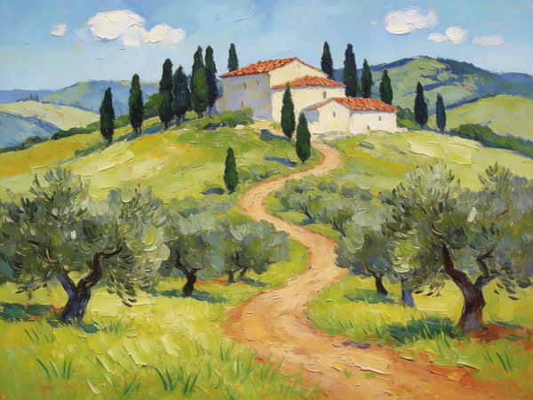 Serene Tuscan Landscape, Original Landscape Paintings, Landscape Canvas Paintings, Buy Paintings Online, Hand Painted Canvas Art-Paintingforhome
