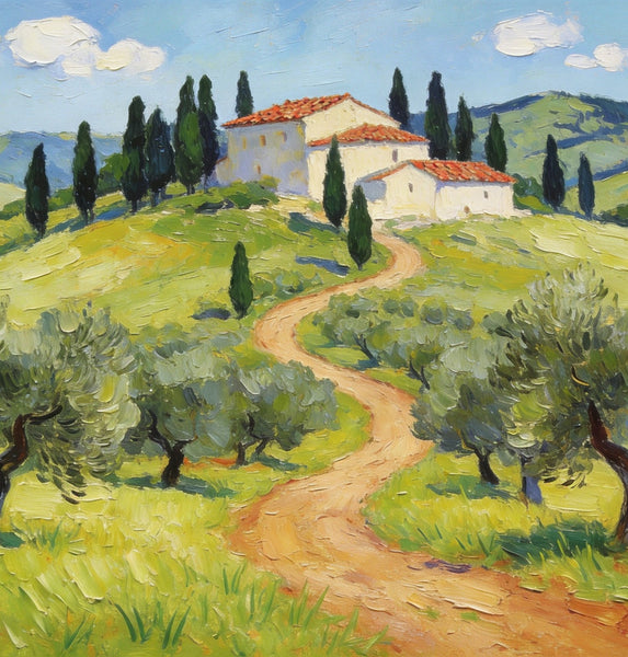 Serene Tuscan Landscape, Original Landscape Paintings, Landscape Canvas Paintings, Buy Paintings Online, Hand Painted Canvas Art-Paintingforhome
