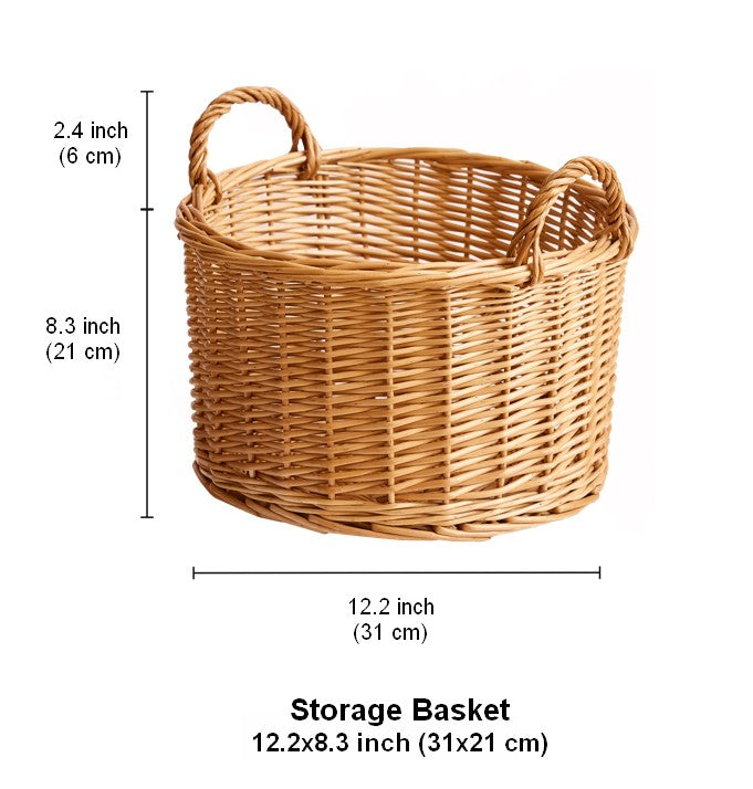Small Picnic Fruit Basket with Handle, Kitchen Storage Baskets, Natural Hand-woven Wicker Round Storage Basket, Small Willow Weaving Baskets for Vegetable, Natural Fruit Storage Basket-Paintingforhome