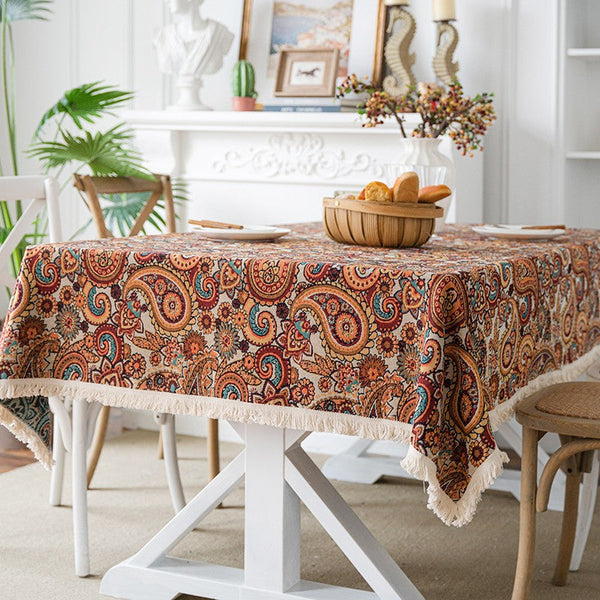 Large Modern Linen Tablecloths, Oriental Rectangular Table Covers for Coffee Table, Bohemian Rectangular Tablecloth for Oval Table-Paintingforhome