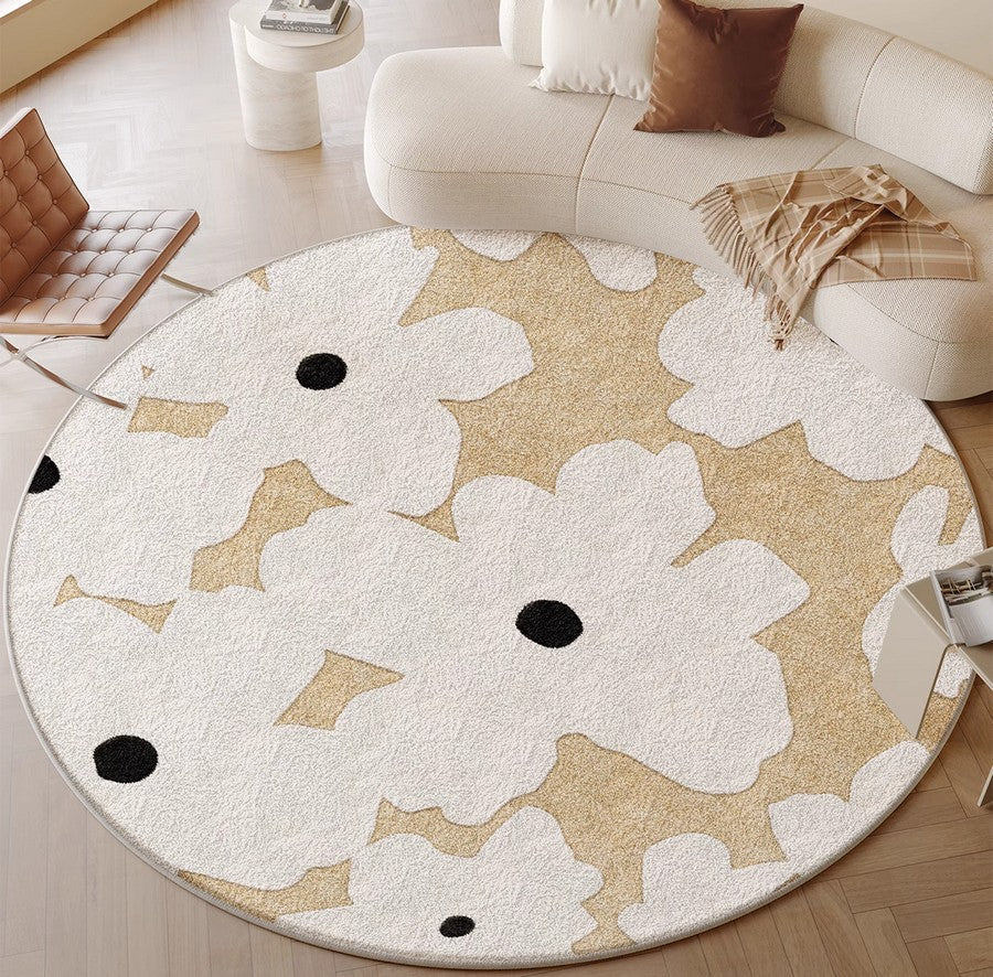 Circular Rugs for Dining Table, Abstract Contemporary Rugs for Bedroom, Modern Round Rugs under Coffee Table, Modern Cream Color Rugs for Living Room-Paintingforhome