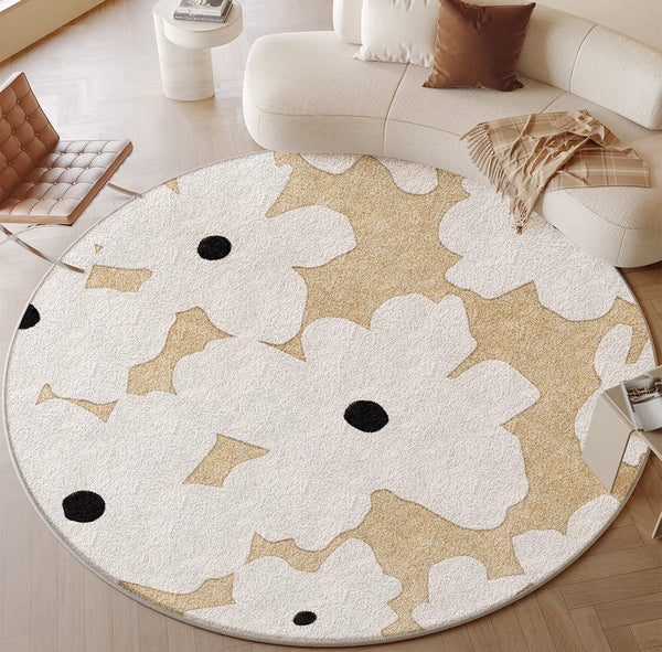 Circular Rugs for Dining Table, Abstract Contemporary Rugs for Bedroom, Modern Round Rugs under Coffee Table, Modern Cream Color Rugs for Living Room-Paintingforhome