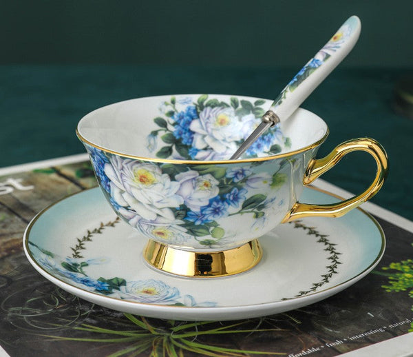Elegant British Ceramic Coffee Cups, Unique Tea Cup and Saucer in Gift Box, Royal Bone China Porcelain Tea Cup Set, Rose Flower Pattern Ceramic Cups-Paintingforhome