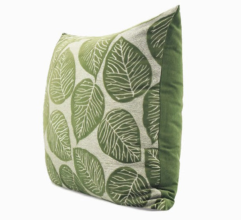 Contemporary Modern Sofa Pillows, Green Leaves Square Modern Throw Pillows for Couch, Simple Decorative Throw Pillows, Large Throw Pillow for Interior Design-Paintingforhome