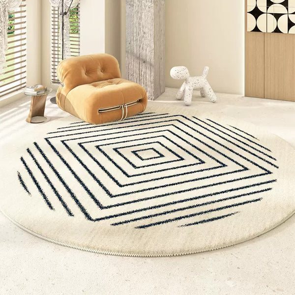 Abstract Contemporary Round Rugs for Bedroom, Geometric Modern Rug Ideas for Living Room, Thick Round Rugs for Dining Room-Paintingforhome