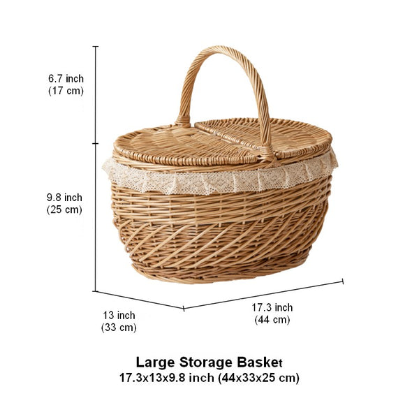 Extra Large Kitchen Storage Baskets, Picnic Storage Basket with Handle, Natural Hand-woven Wicker Storage Basket, Lovely Willow Weaving Baskets for Vegetable, Natural Fruit Storage Baskets-Paintingforhome
