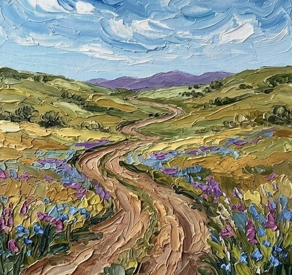 Flower Blooms in the Wilderness Valley, Original Oil Paintings for Sale, Original Landscape Paintings, Buy Small Paintings Online