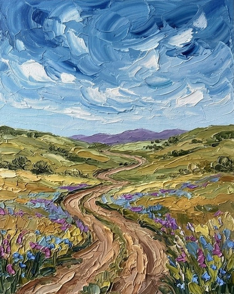 Flower Blooms in the Wilderness Valley, Original Oil Paintings for Sale, Original Landscape Paintings, Buy Small Paintings Online