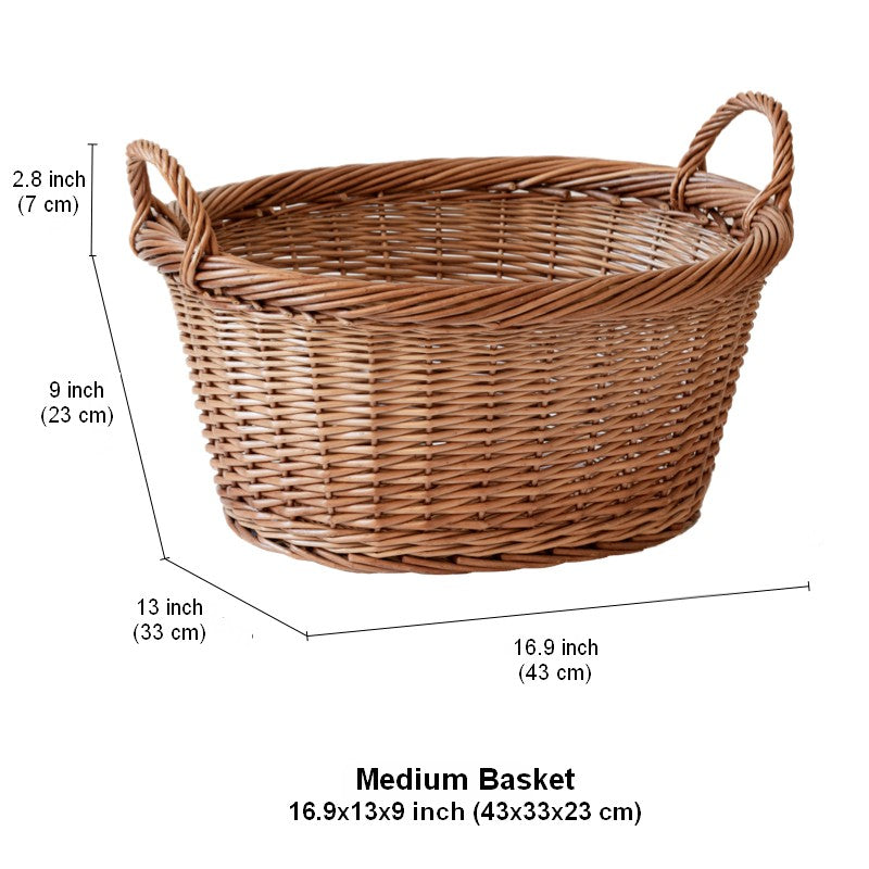 Willow Weaving Baskets for Vegetable, Natural Fruit Basket, Kitchen Storage Baskets, Large Picnic Food Basket with Handle, Natural Hand-woven Wicker Storage Basket-Paintingforhome