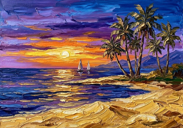 Small Canvas Artwork for Sale, Impasto Sunset Ocean, Seashore Beach Painting, Original Seascape Paintings, Original Oil Paintings