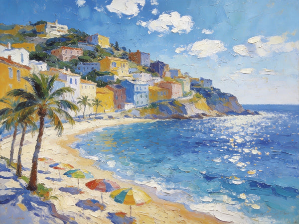 Hand Painted Canvas Art, Seaside Village Harmony, Small Oil Paintings, Heavy Texture Artwork, Landscape Canvas Paintings, Original Canvas Paintings-Paintingforhome