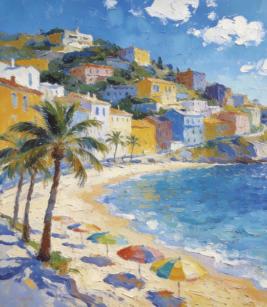 Hand Painted Canvas Art, Seaside Village Harmony, Small Oil Paintings, Heavy Texture Artwork, Landscape Canvas Paintings, Original Canvas Paintings-Paintingforhome
