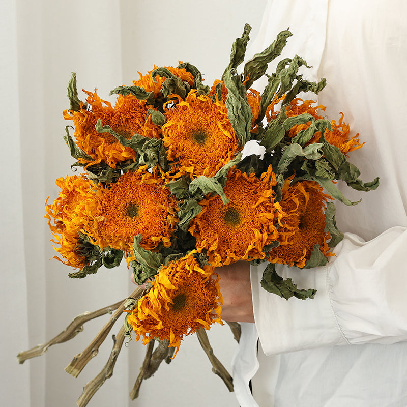 Bunch Of Sunflowers Natural Decor, Dried Sunflower Bouquet, Rustic Farmhouse Floral, Yellow Dried Sunflowers For Home, Autumn Seasonal Decoration