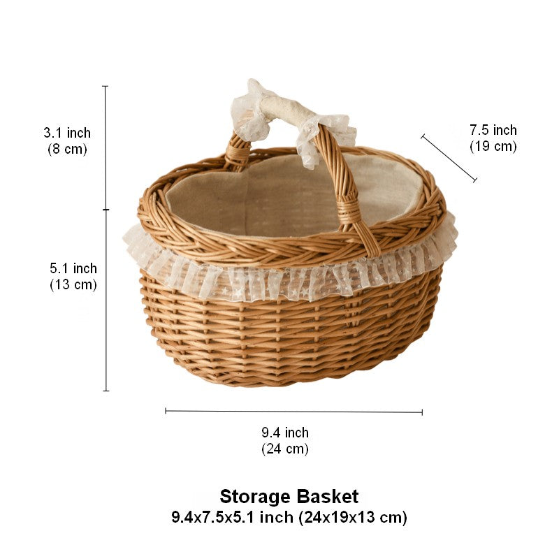 Storage Basket for Kitchen, Picnic Storage Basket with Handle, Hand-woven Wicker Storage Basket, Natural Fruit Basket, Willow Weaving Baskets for Shelves-Paintingforhome