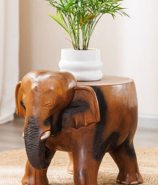 Handmade Solid Wood low Stool, Elephant Wooden Stool, Elephant Sofa Stool, Dining Table Stool, Creative Shoe-changing Stool-Paintingforhome