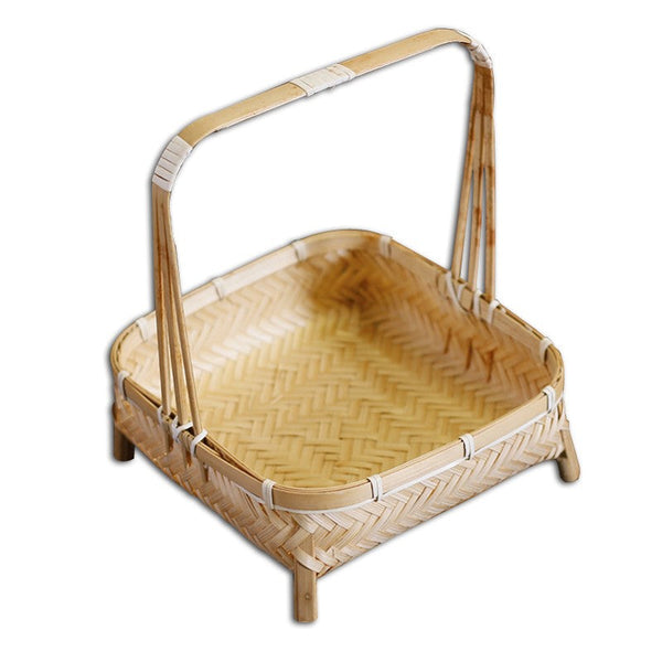 Lovely Cute Picnic Hand basket, Hand-woven Basket with Handle, Bamboo Basket for Food, Natural Fruit Basket, Kitchen Storage Baskets-Paintingforhome